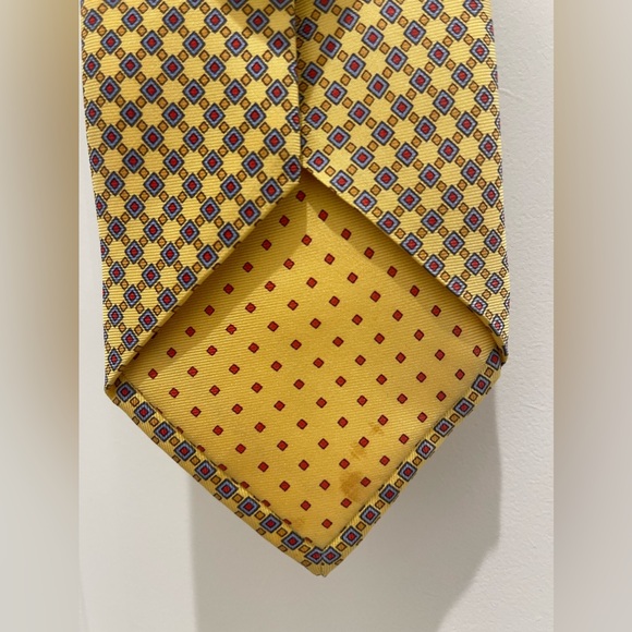 Dunhill Silk Tie Made in Italy Geometric Diamond Pattern Gold Yellow Blue Red - Picture 11 of 14
